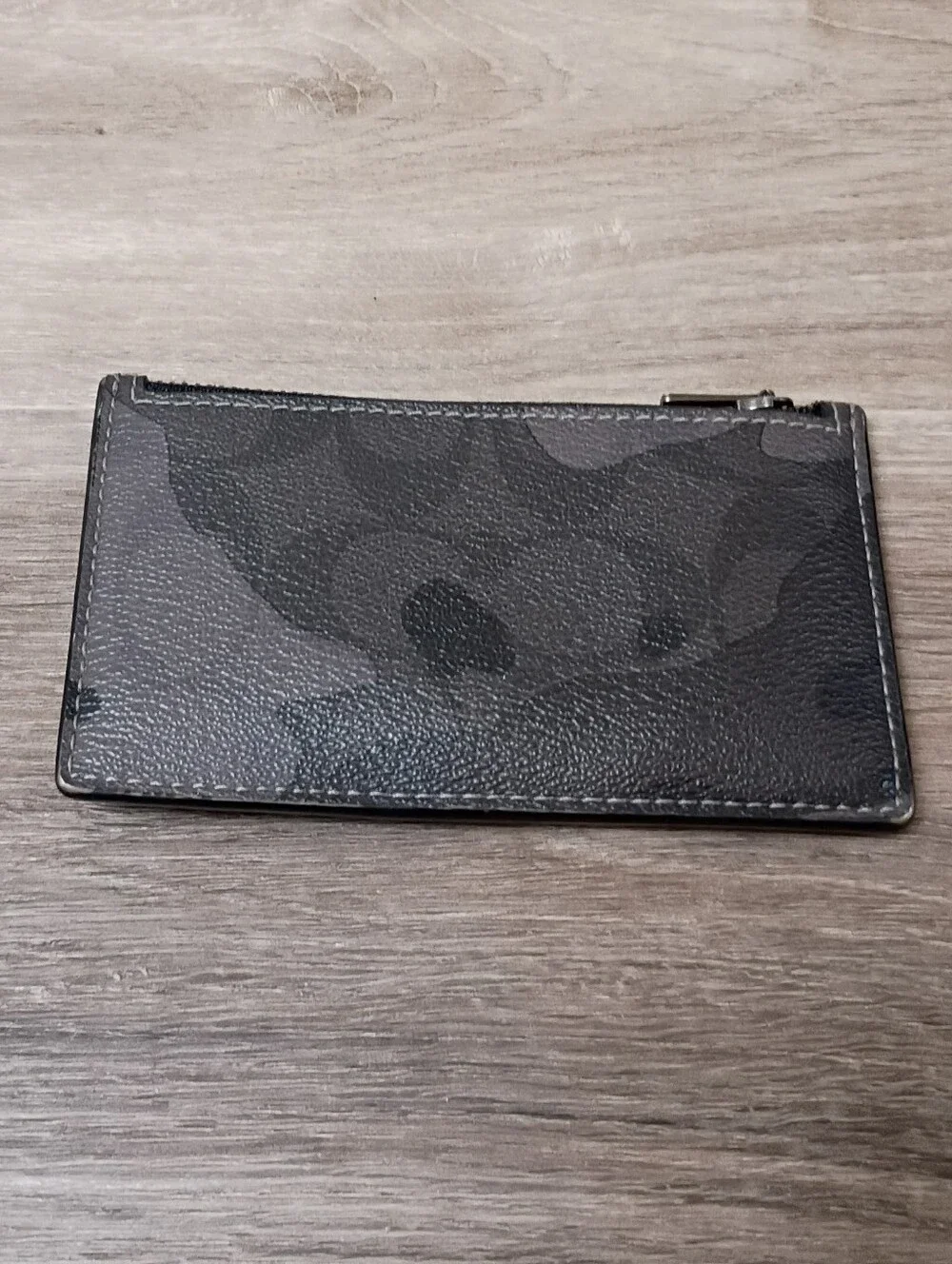 Coach Unisex Black Grey Carmo Pebbled‎ Leather Card Holder Coin Pouch Wallet